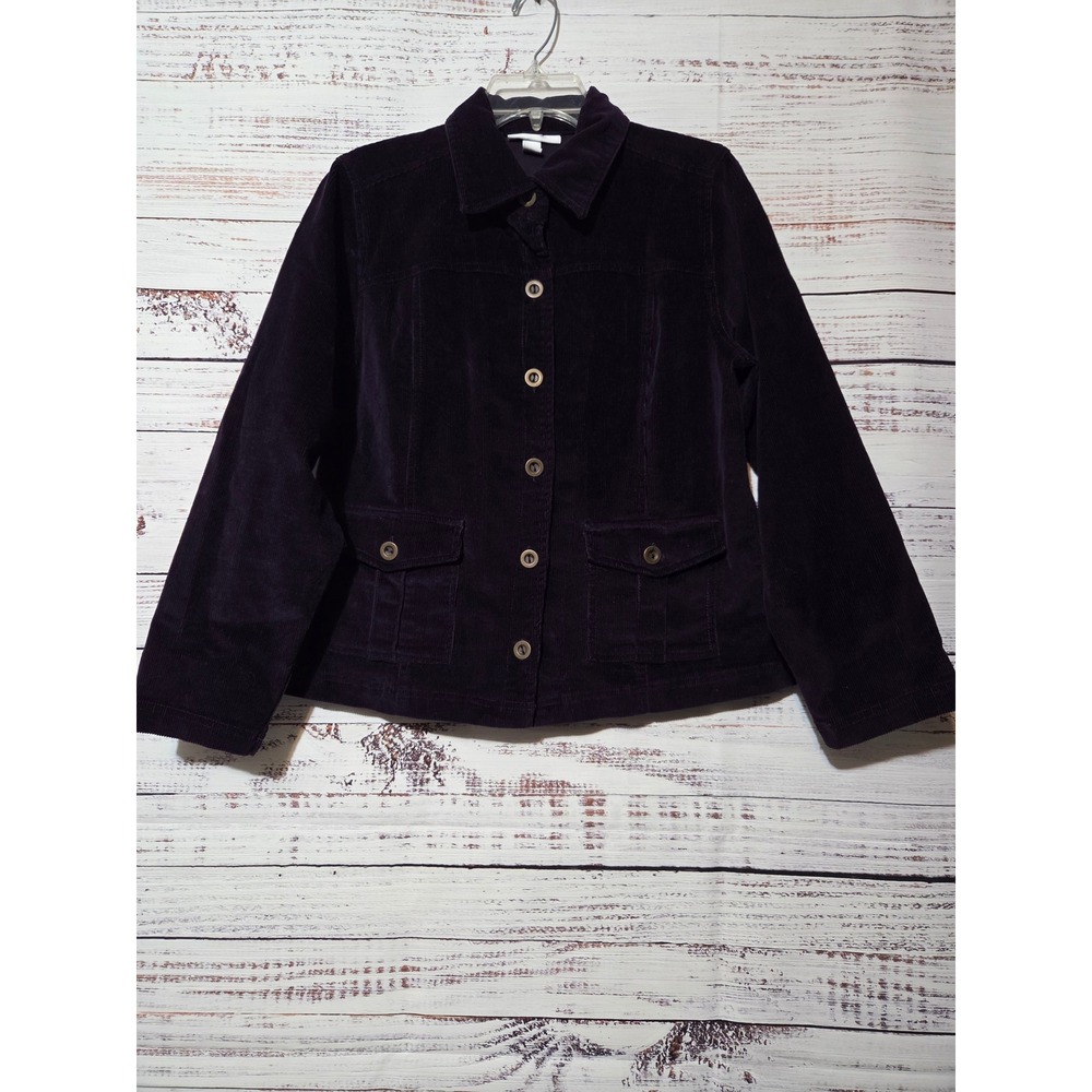 Dressbarn Womens Purple Corduroy Button Front Jacket Size M Stretch Cotton